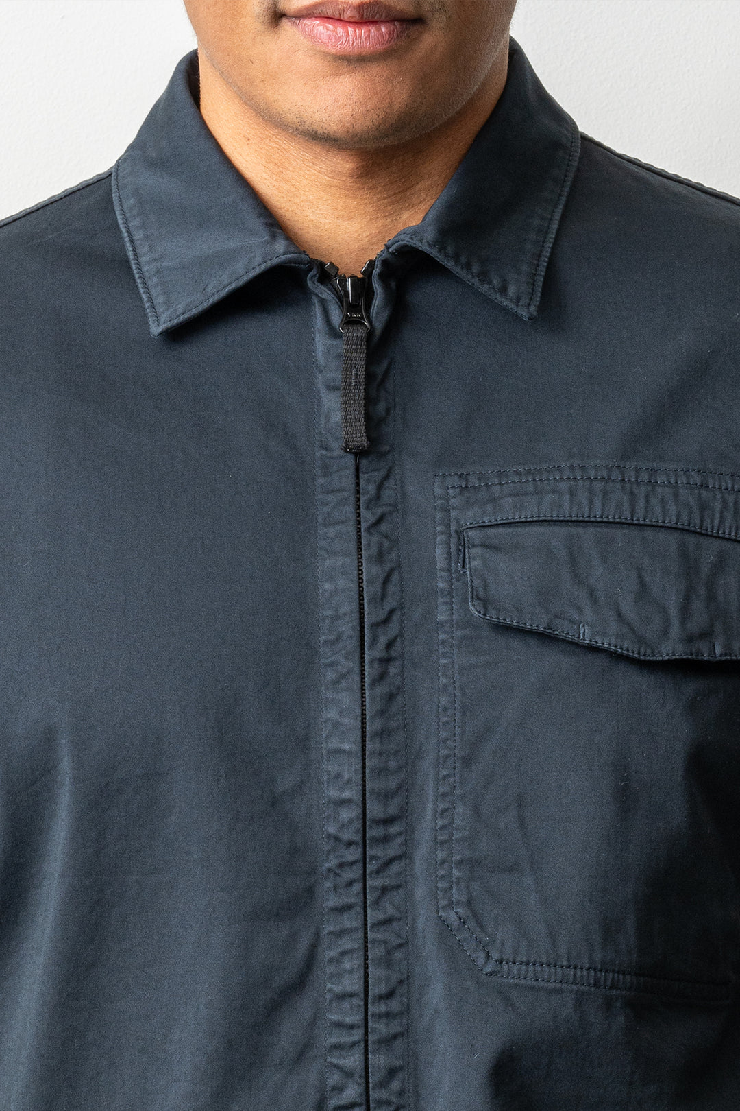 Stretch Organic Cotton Satin Overshirt 1200015 Navy Blue