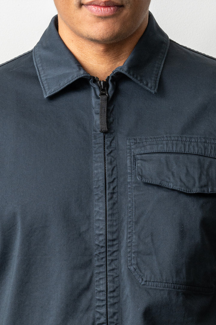 Stretch Organic Cotton Satin Overshirt 1200015 Navy Blue