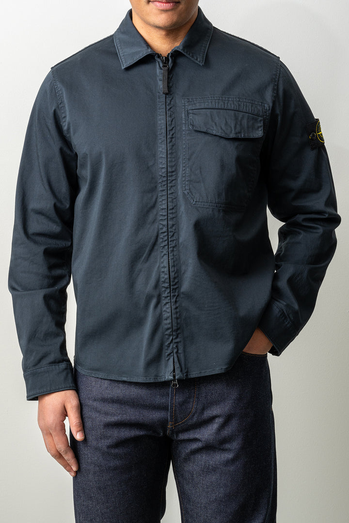 Stretch Organic Cotton Satin Overshirt 1200015 Navy Blue