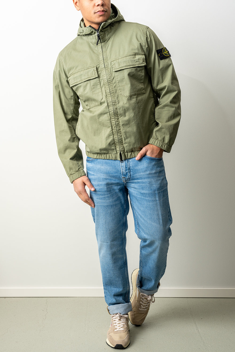 Stretch Organic Cotton Twill Jacket 4100077 MILITARY GREEN