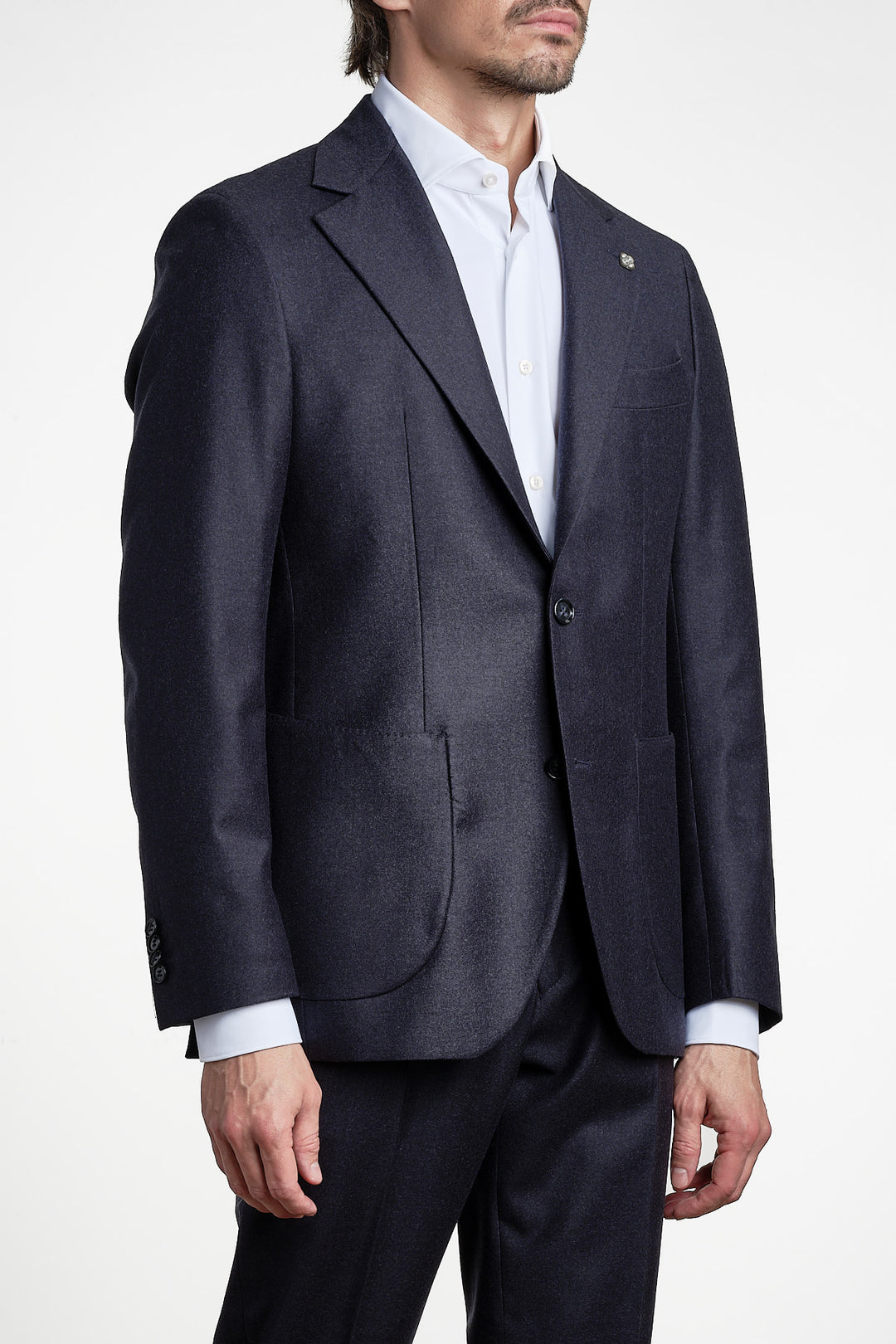 Rio Flannel Blazer Dark Navy – Studio 73, snett framifrån