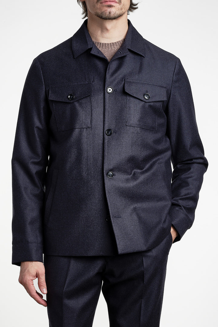 Rio Flannel Overshirt Dark Navy – Studio 73, framifrån