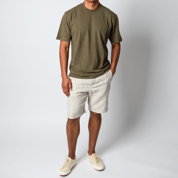 Adam Ss Linen T-Shirt Khaki Army