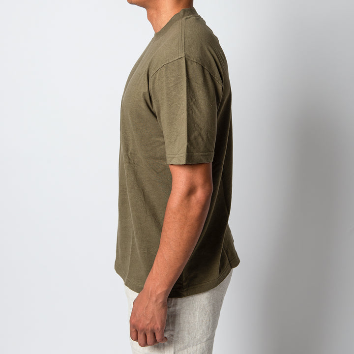Adam Ss Linen T-Shirt Khaki Army