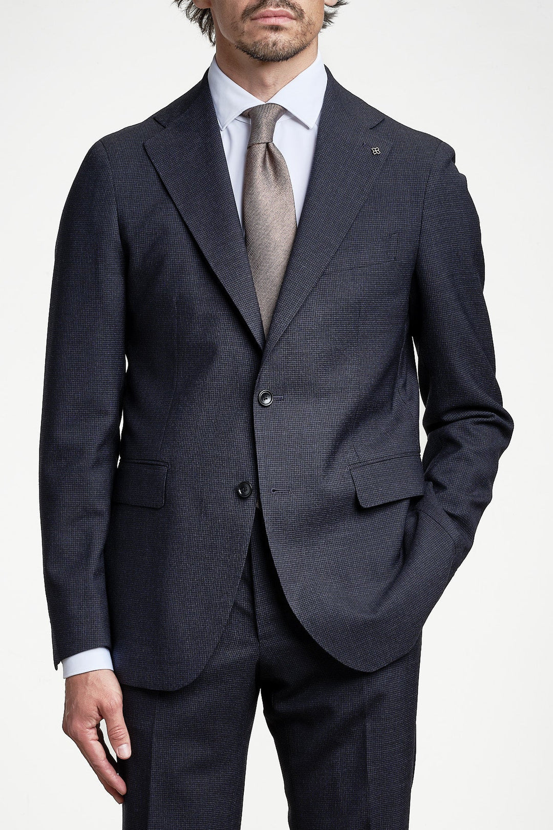 Luxury Pepita Wool Suit Blue – TAGLIATORE, framifrån