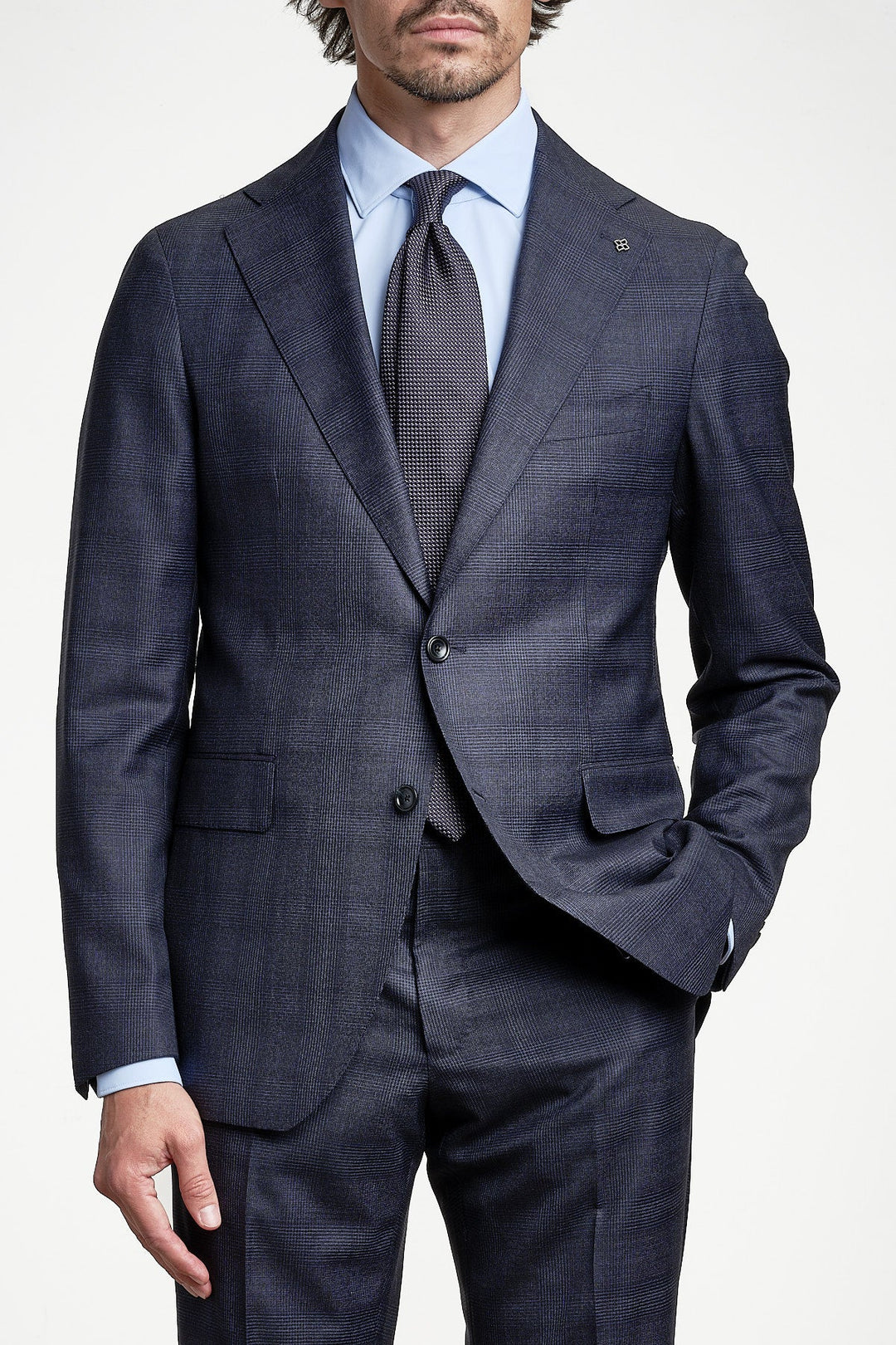 Luxury Wool Checked Suit Blue – TAGLIATORE, framifrån
