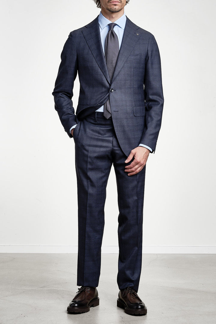 Luxury Wool Checked Suit Blue – TAGLIATORE, detalj