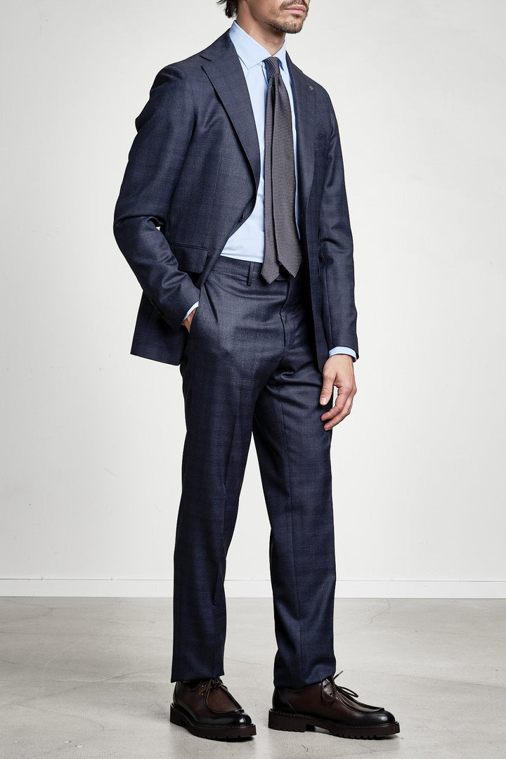 Luxury Wool Checked Suit Blue – TAGLIATORE, detalj