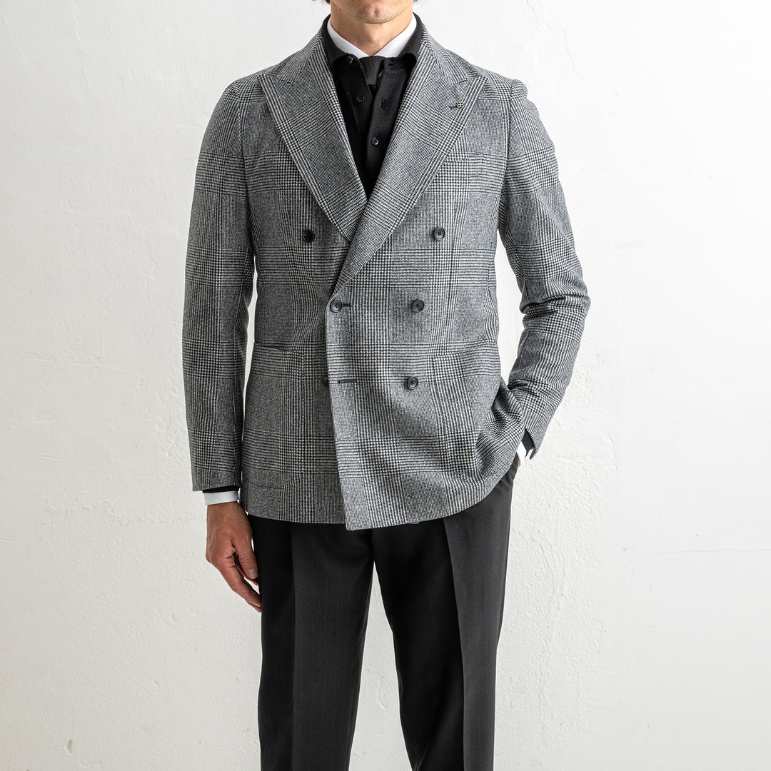 Double Breasted Checked Blazer Black/White