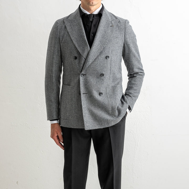 Double Breasted Checked Blazer Black/White
