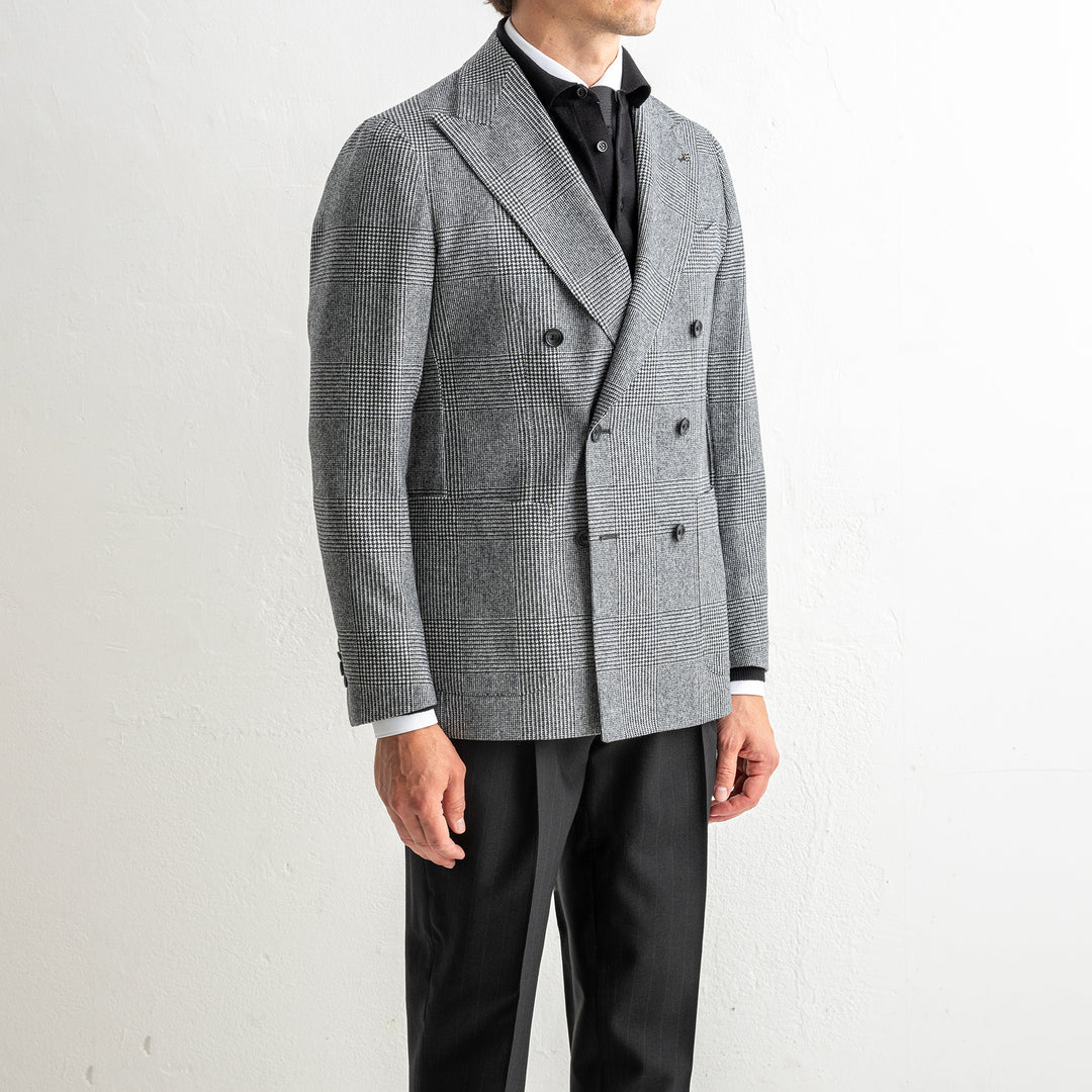 Double Breasted Checked Blazer Black/White