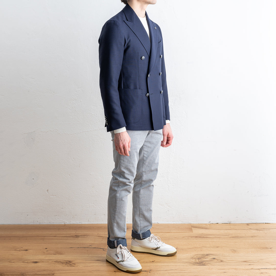 Double Breasted Wool Twill Blazer Navy