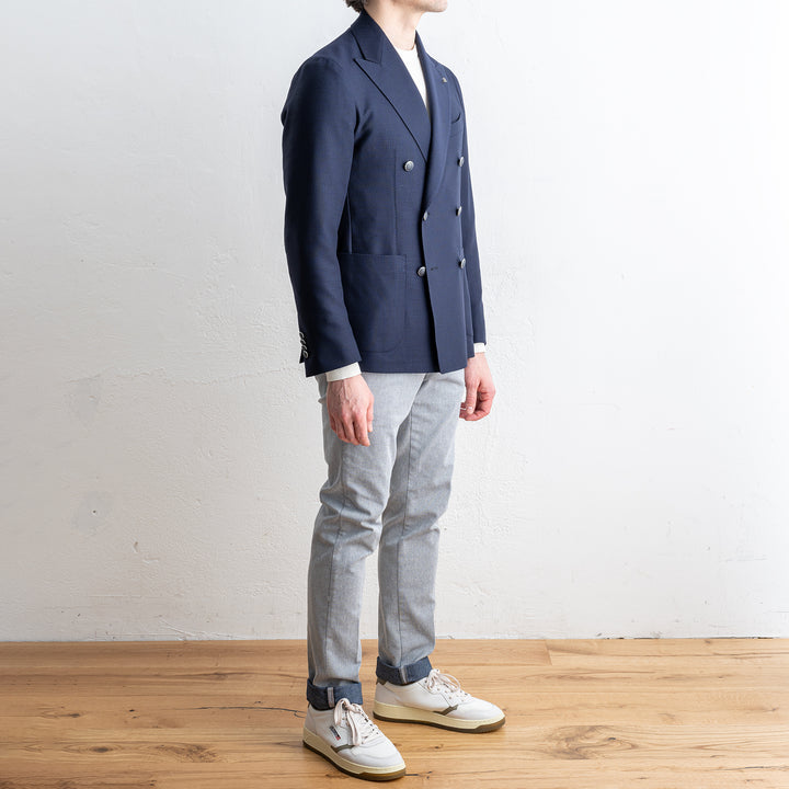 Double Breasted Wool Twill Blazer Navy