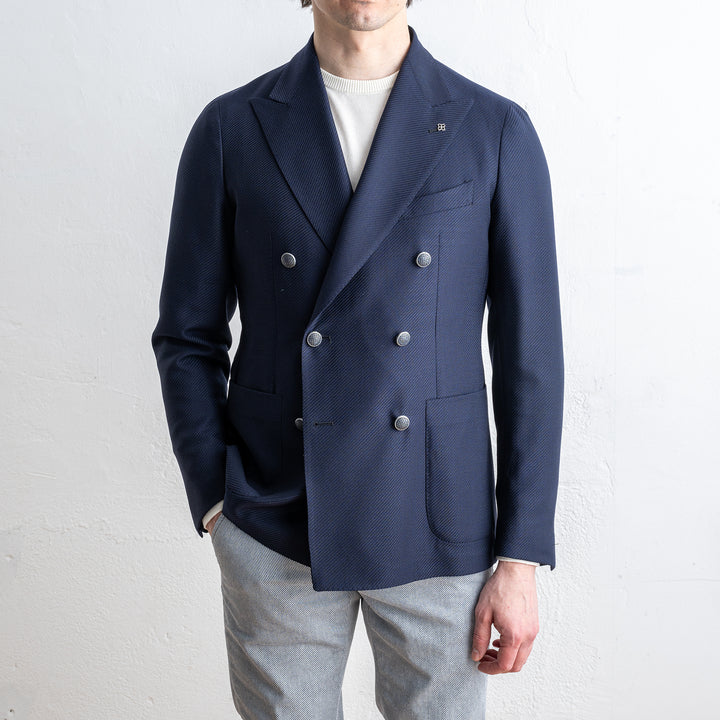 Double Breasted Wool Twill Blazer Navy