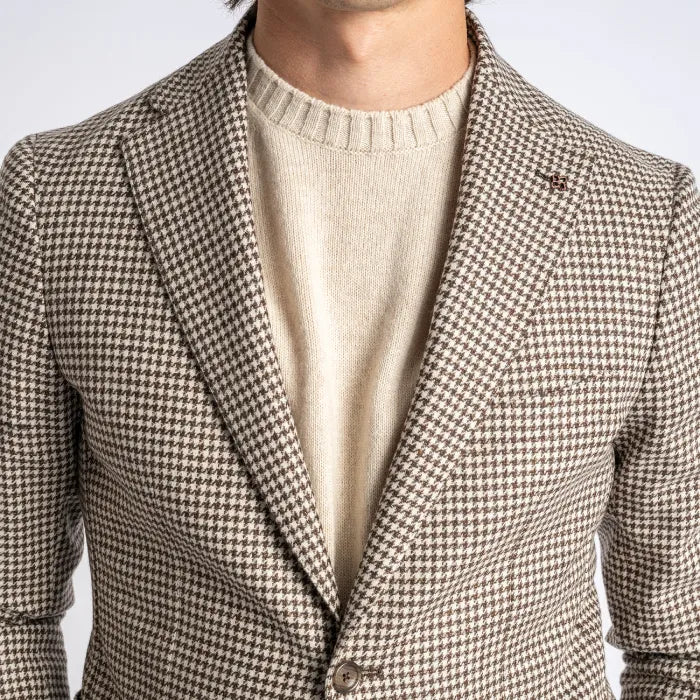 Wool Linen Mix Blazer Brown/White