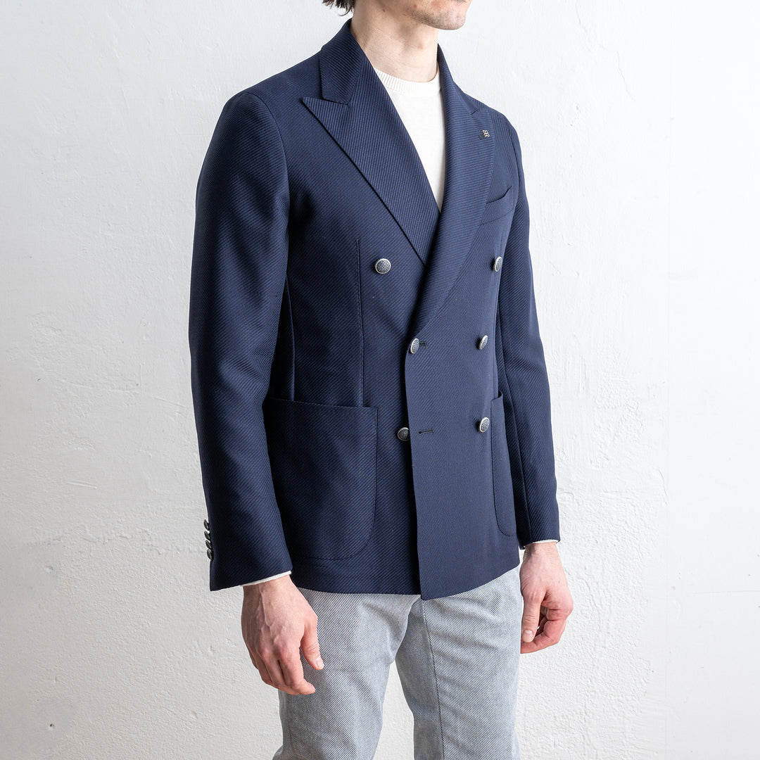 Double Breasted Wool Twill Blazer Navy