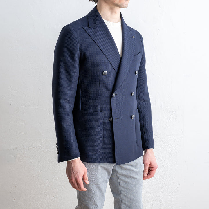 Double Breasted Wool Twill Blazer Navy