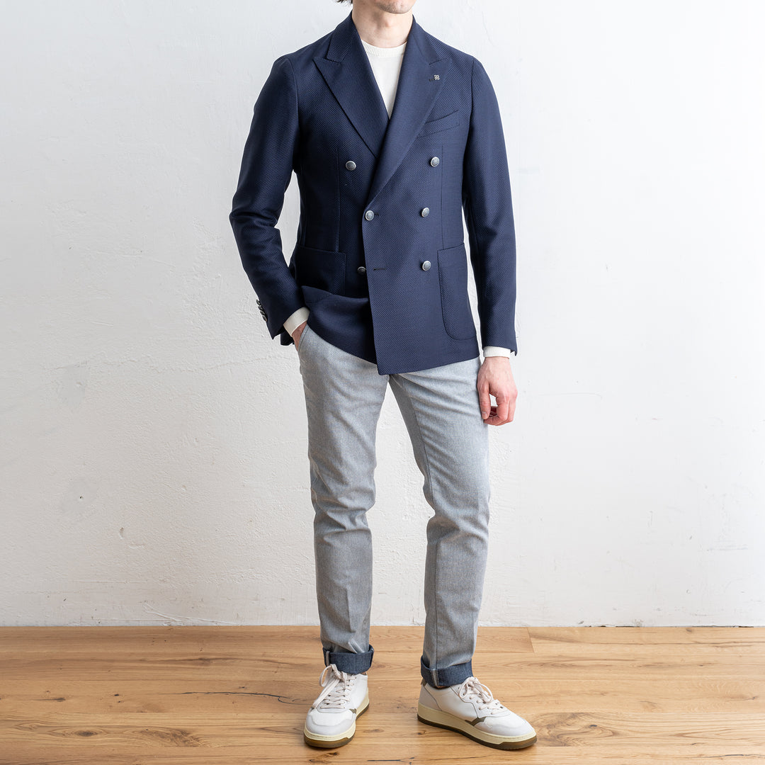Double Breasted Wool Twill Blazer Navy