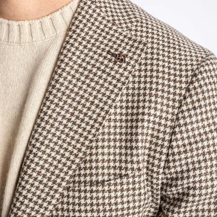 Wool Linen Mix Blazer Brown/White