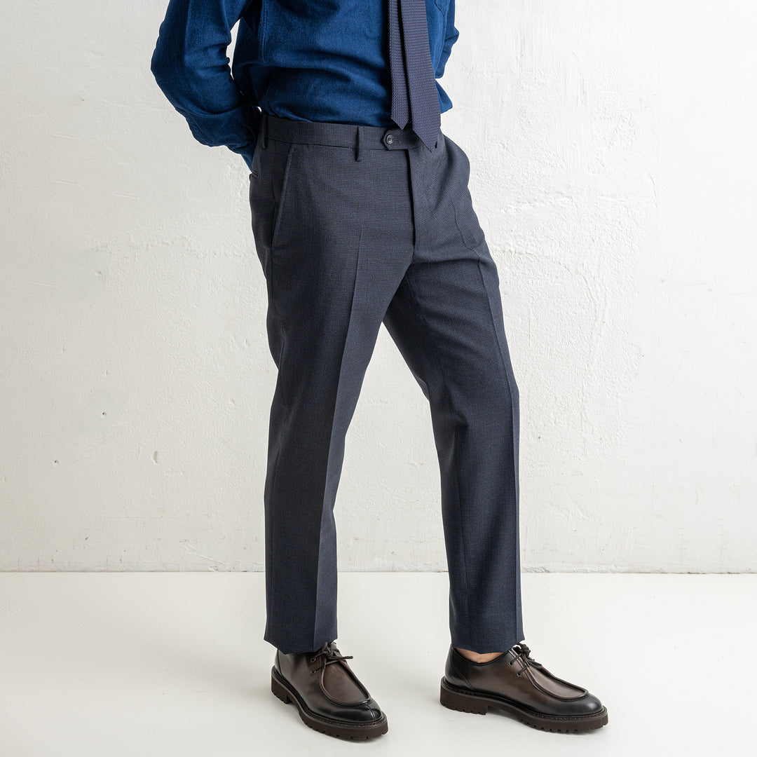 Luxury Pepita Wool Suit Blue