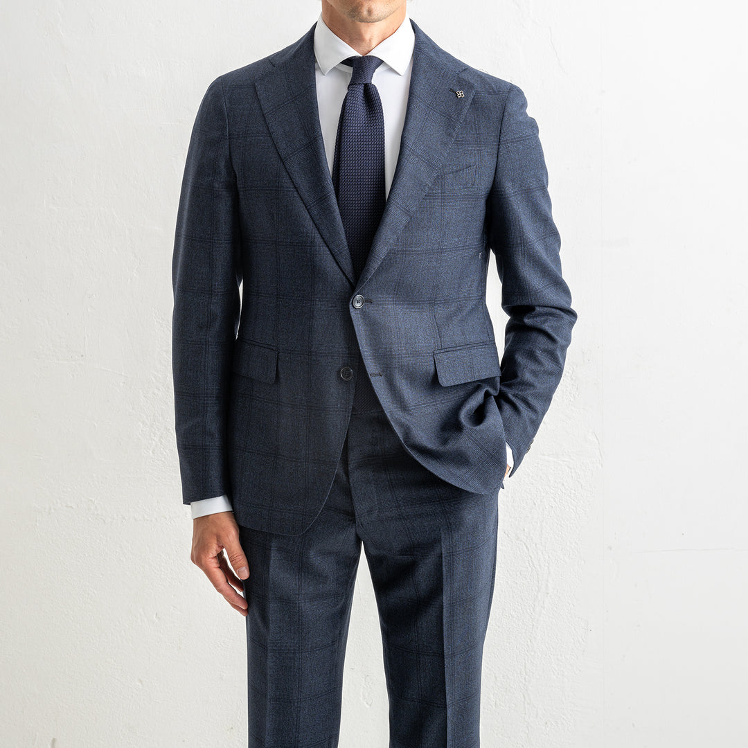 Luxury Wool Checked Suit Blue