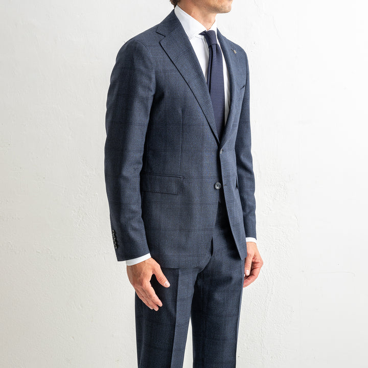 Luxury Wool Checked Suit Blue
