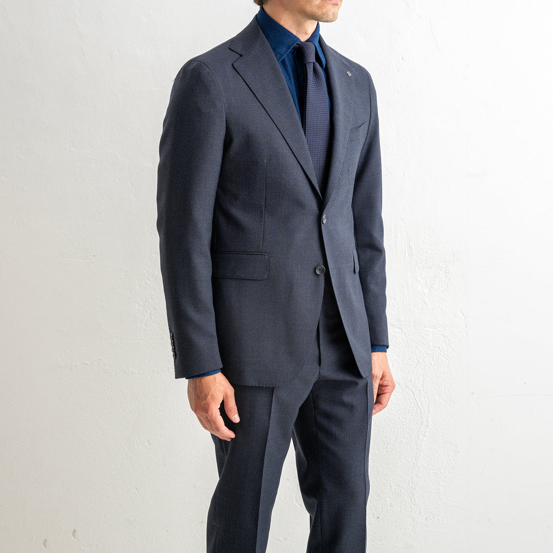 Luxury Pepita Wool Suit Blue