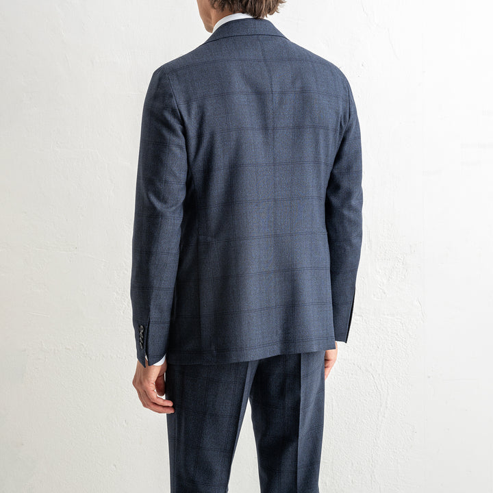 Luxury Wool Checked Suit Blue