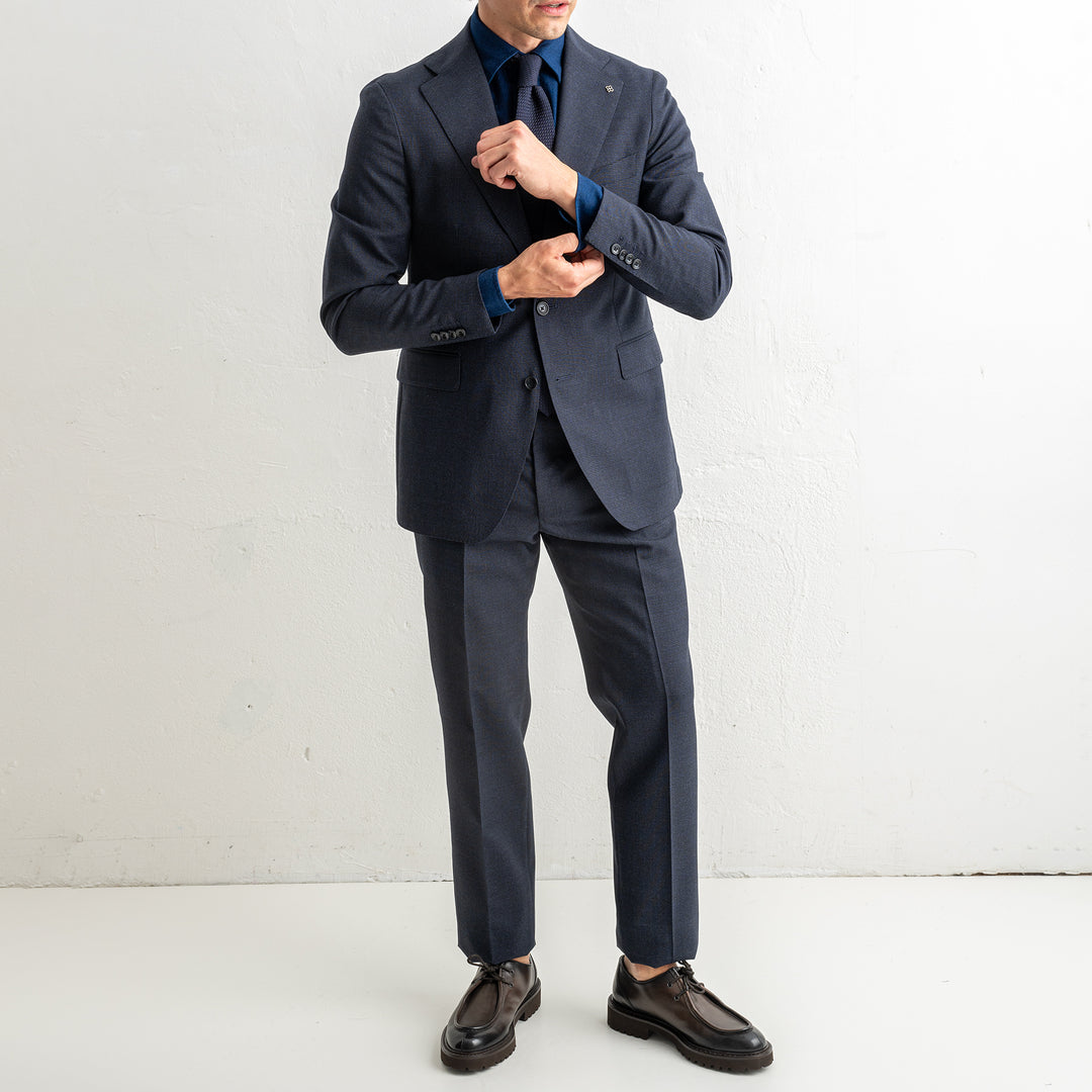 Luxury Pepita Wool Suit Blue