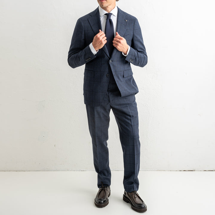 Luxury Wool Checked Suit Blue