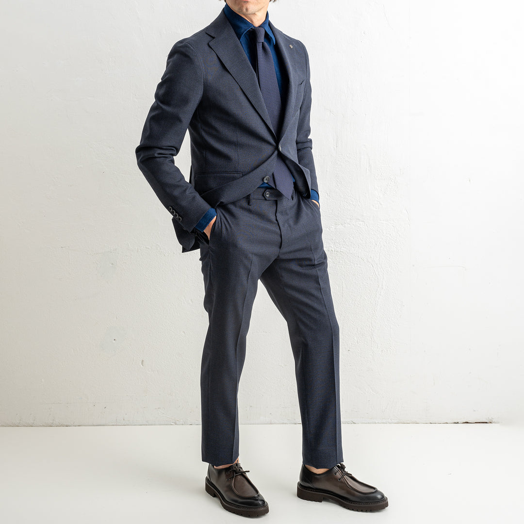 Luxury Pepita Wool Suit Blue