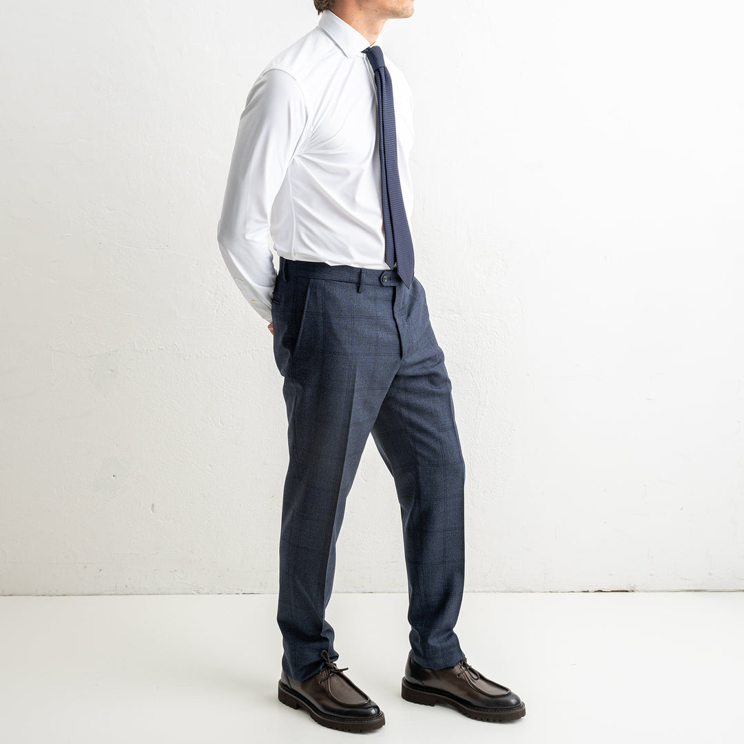Luxury Wool Checked Suit Blue