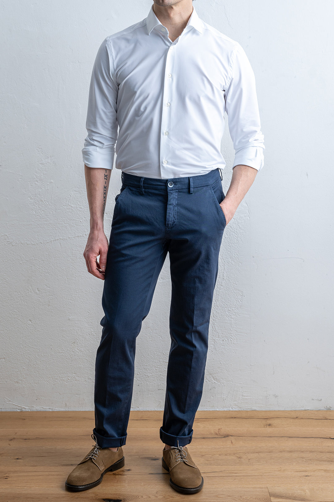 Torino Style Pique Cotton Trouser Navy
