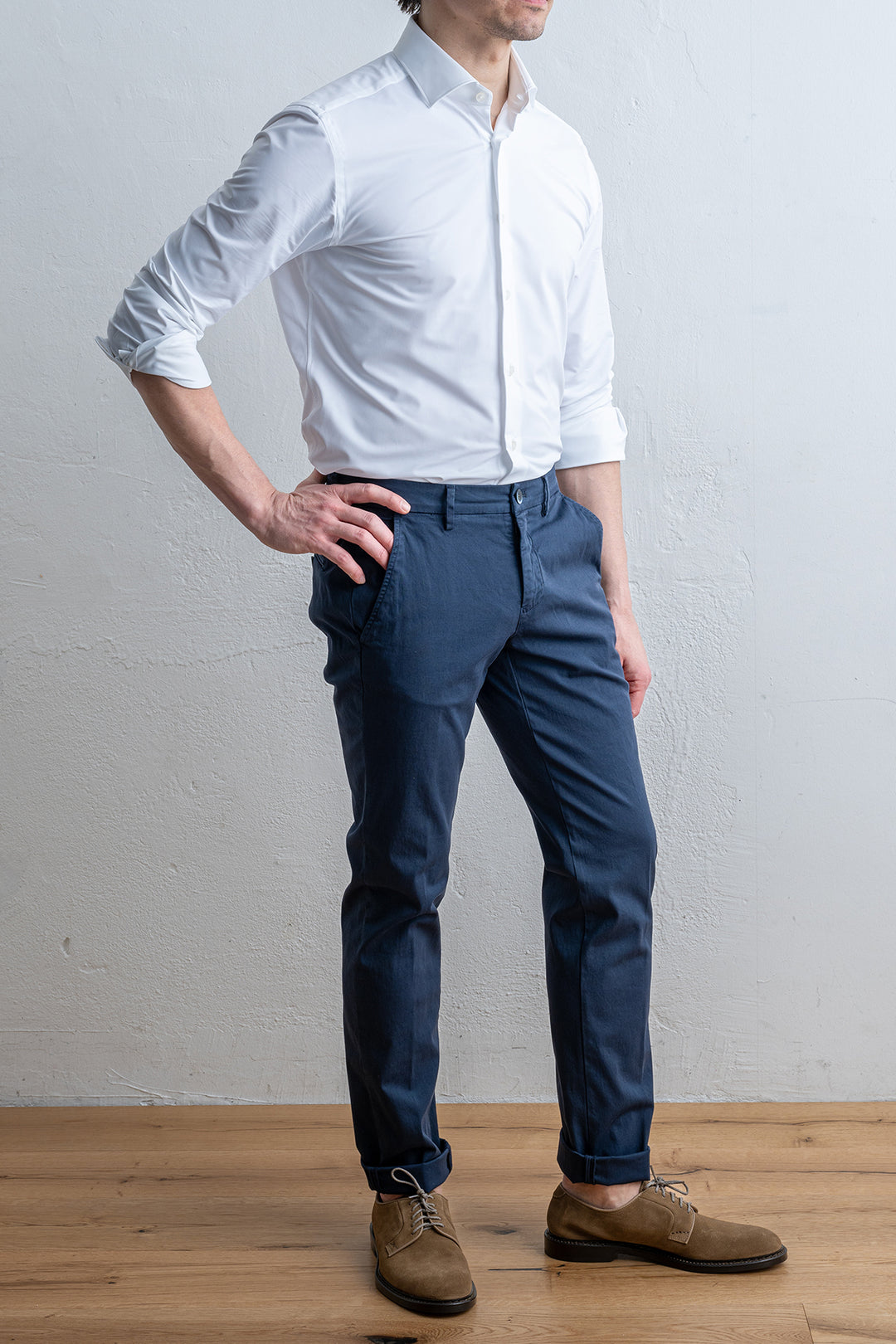 Torino Style Pique Cotton Trouser Navy