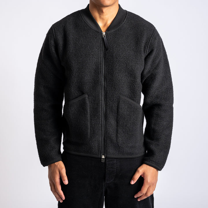 Fleece Zip Bomber Jacket Black