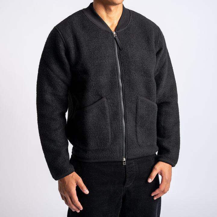 Fleece Zip Bomber Jacket Black