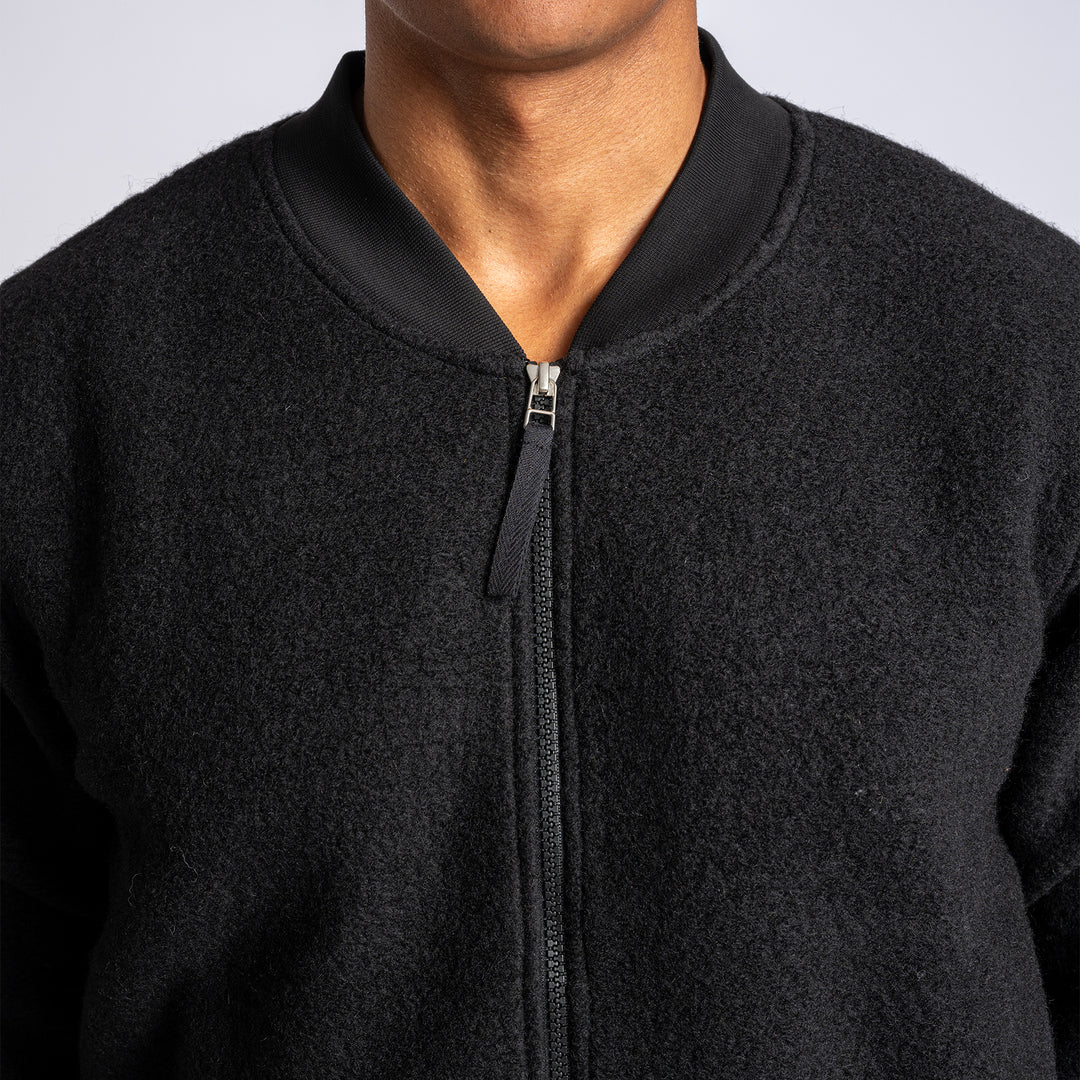 Fleece Zip Bomber Jacket Black