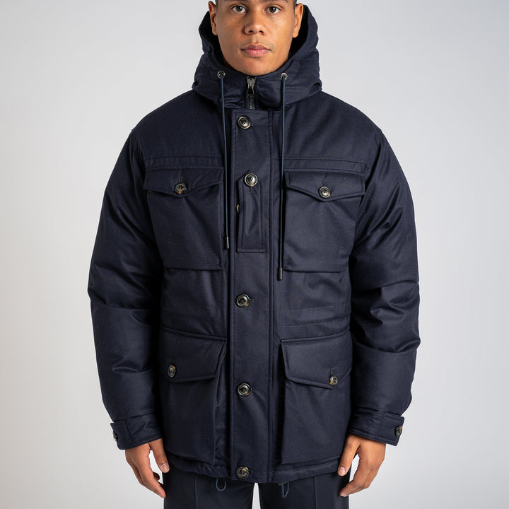 Down Hooded Field Jacket Navy