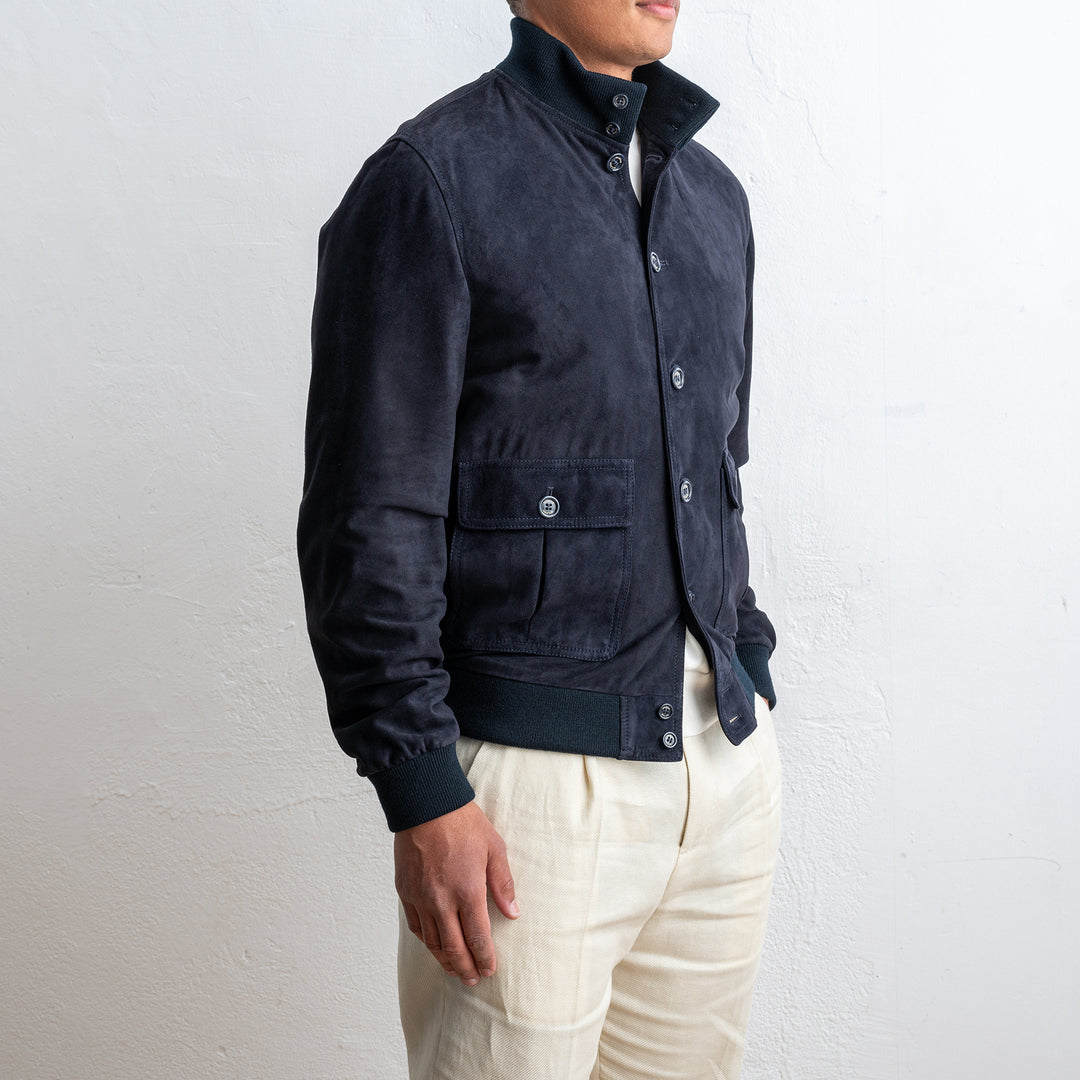 Lined Valstarino Suede Jacket Dark Blue