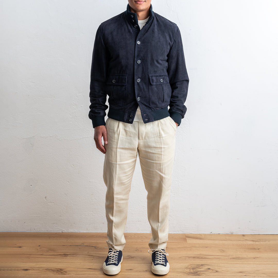 Lined Valstarino Suede Jacket Dark Blue