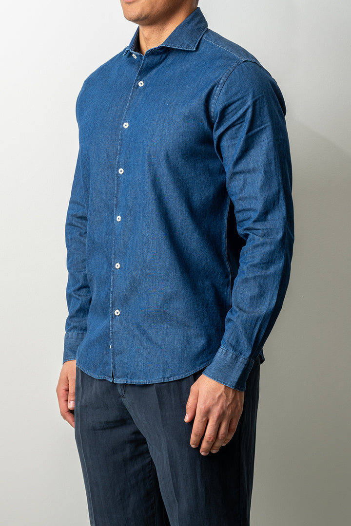 Washed Cotton Chambray Shirt DARK DENIM