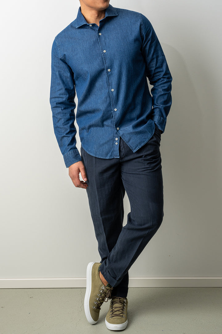 Washed Cotton Chambray Shirt DARK DENIM