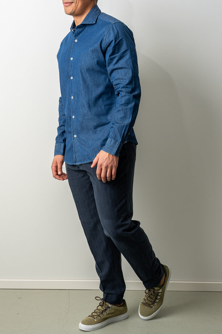 Washed Cotton Chambray Shirt DARK DENIM