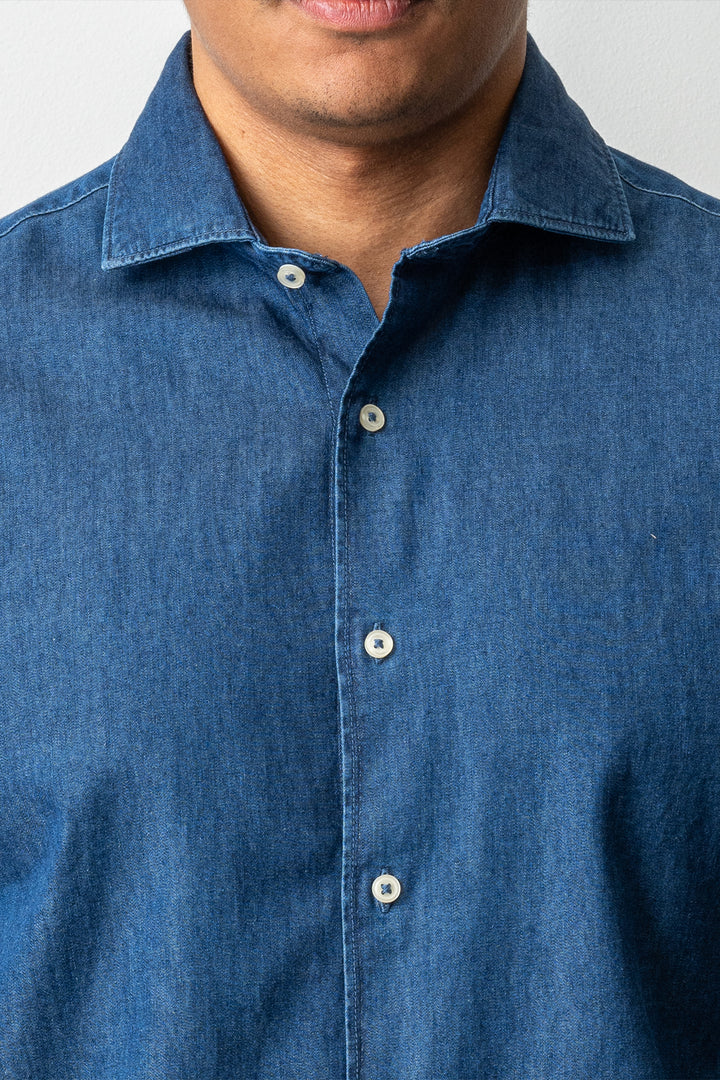 Washed Cotton Chambray Shirt DARK DENIM