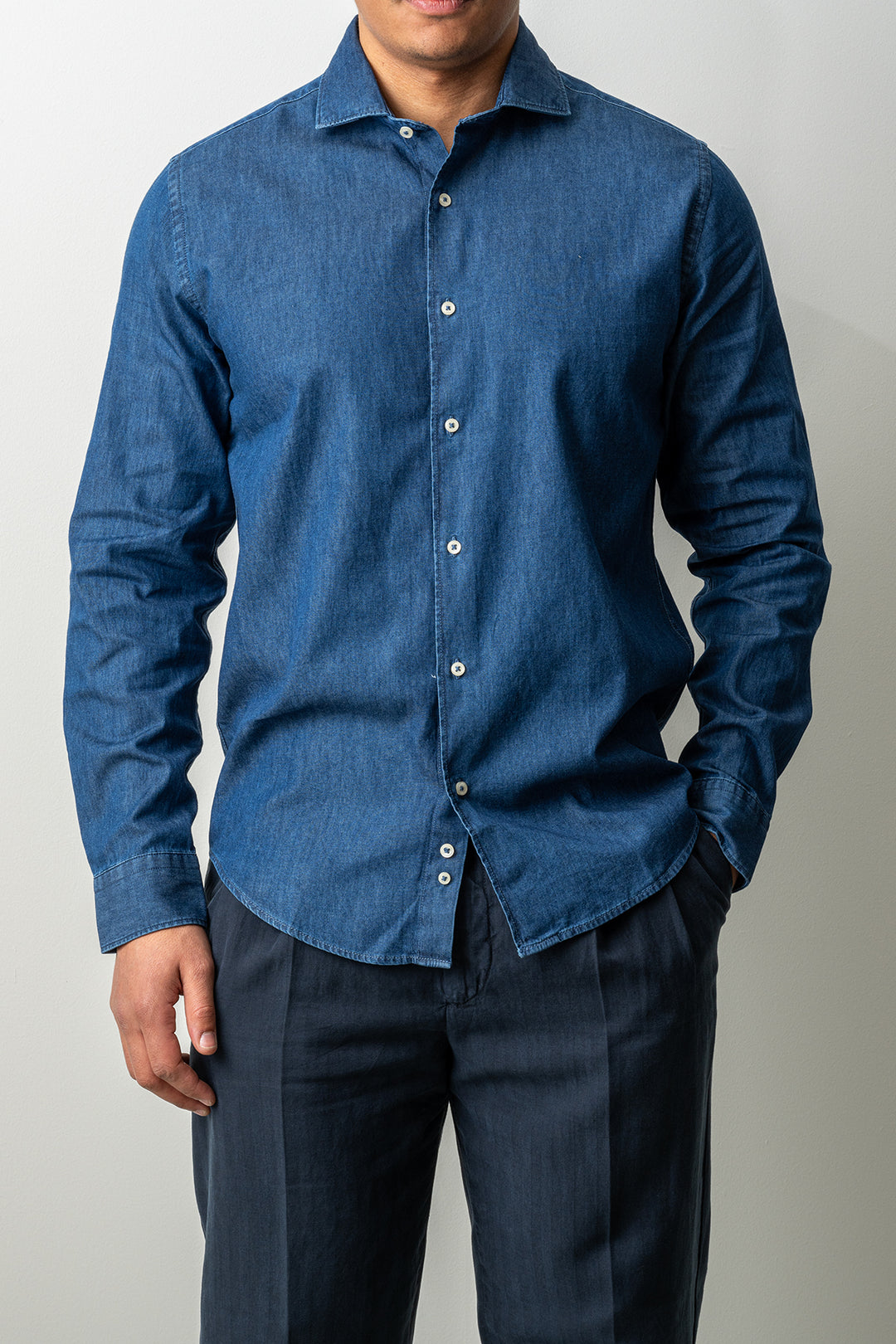 Washed Cotton Chambray Shirt DARK DENIM
