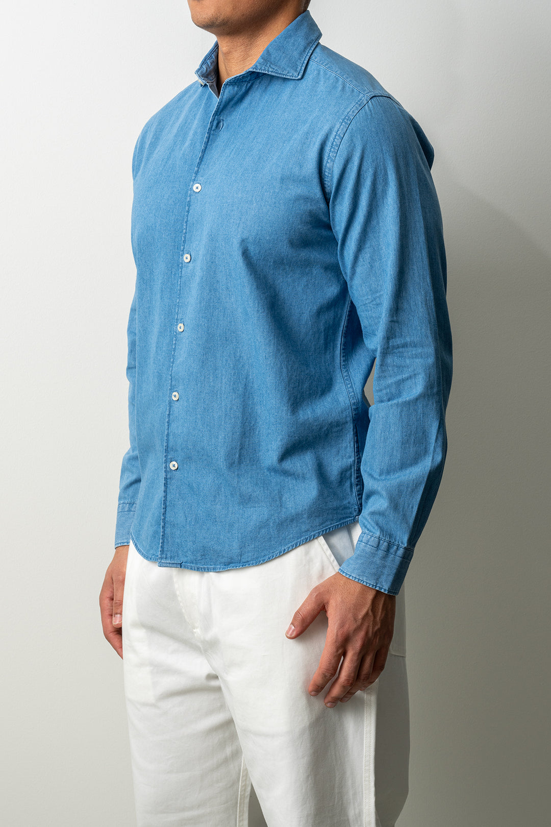 Washed Cotton Chambray Shirt Light Denim