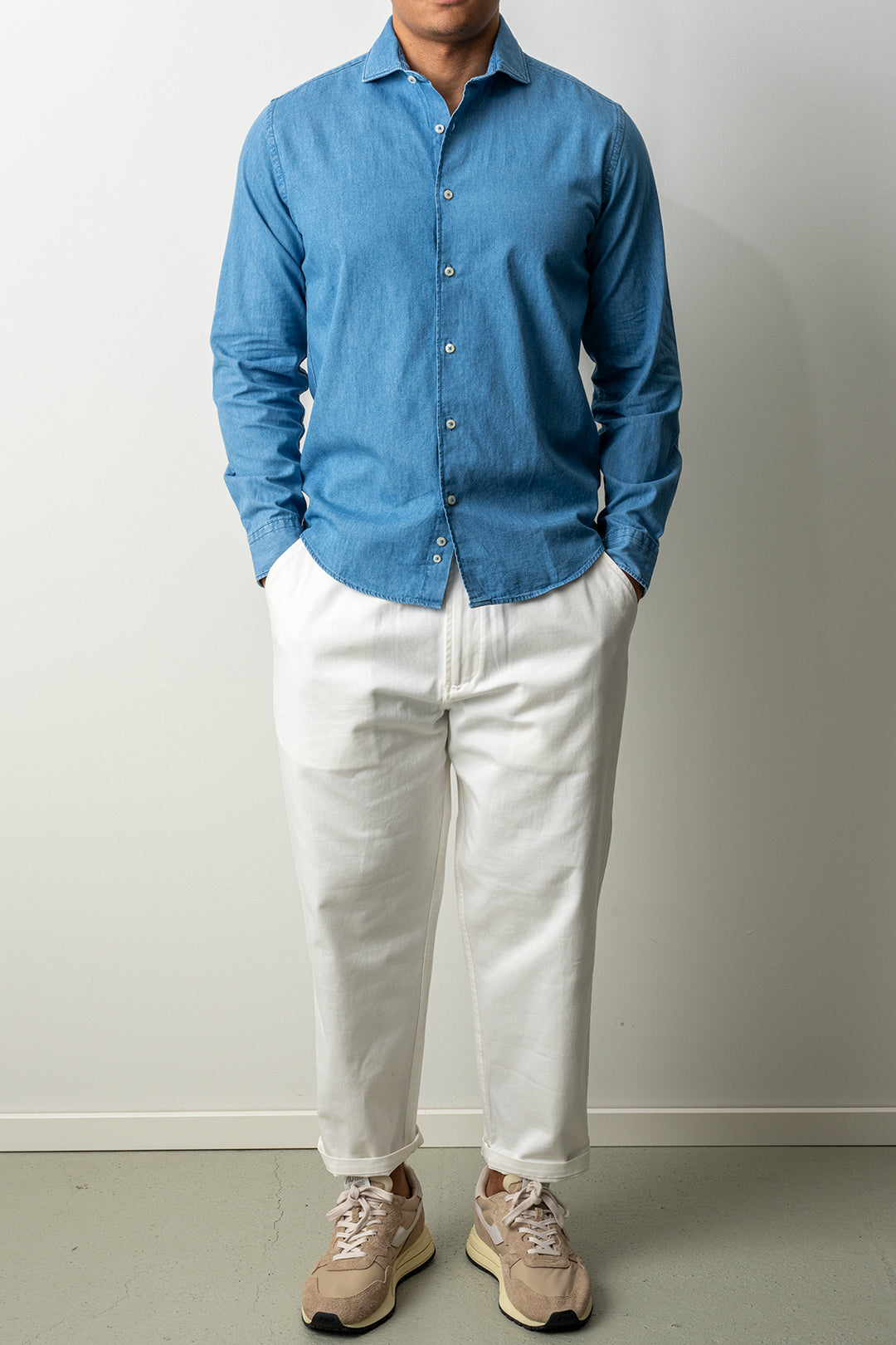 Washed Cotton Chambray Shirt Light Denim