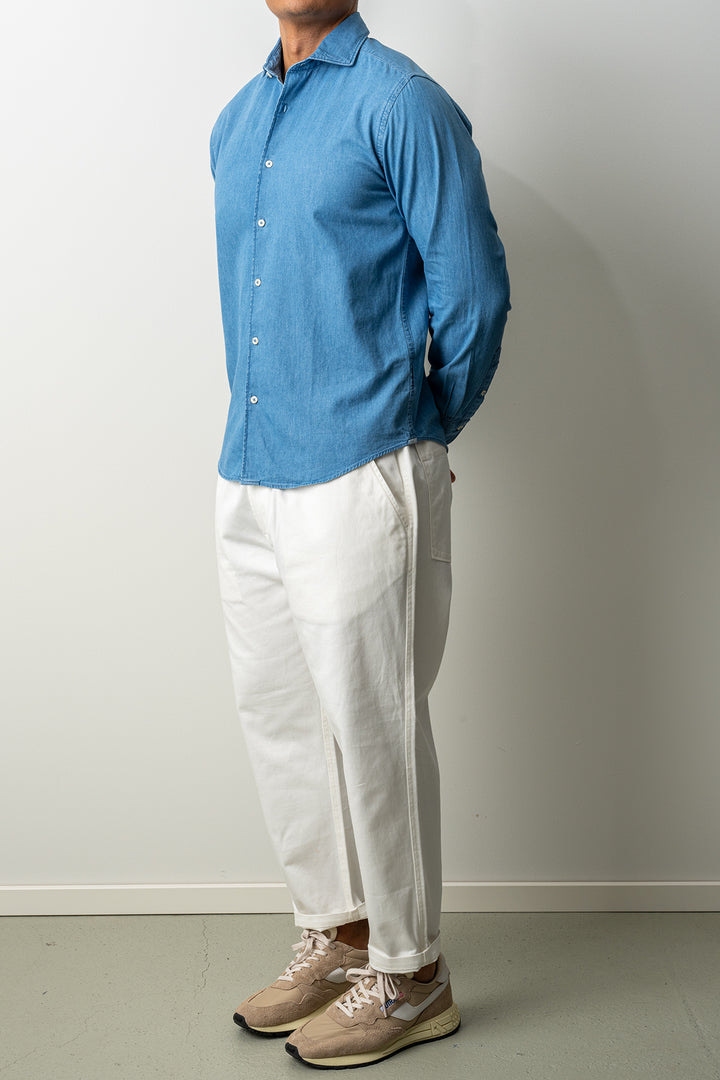 Washed Cotton Chambray Shirt Light Denim