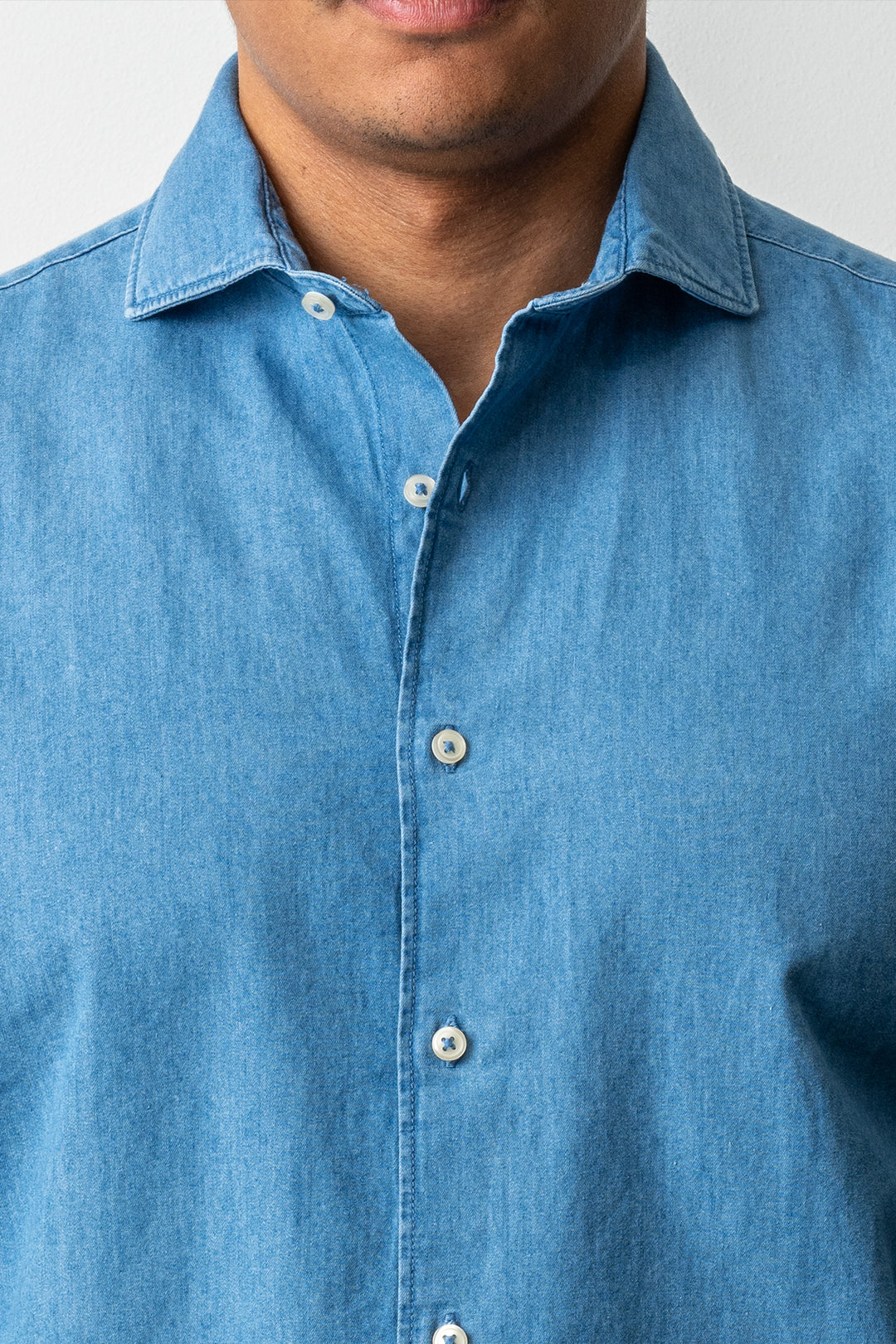 Washed Cotton Chambray Shirt Light Denim