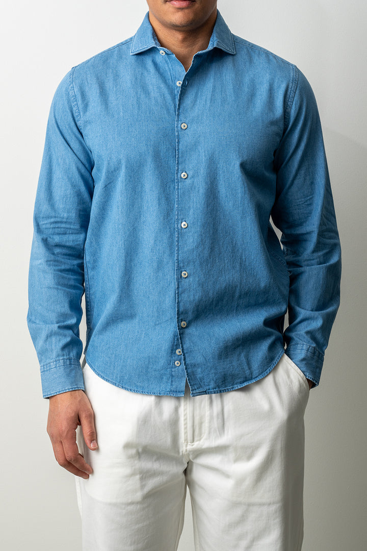 Washed Cotton Chambray Shirt Light Denim